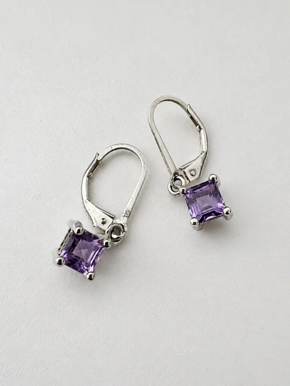 Sterling Silver Amethyst Leverback Earrings | Purple Gemstone Boho Jewelry